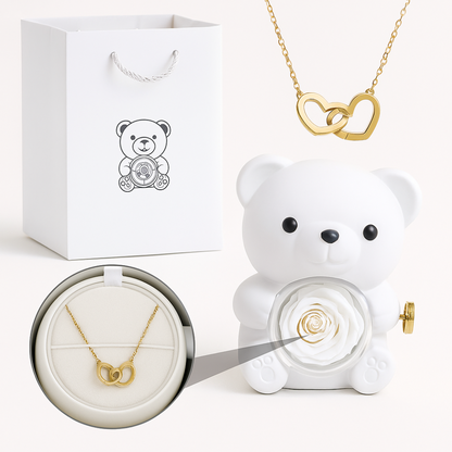 Ourson Avec Rose Éternelle - Collier Gravé