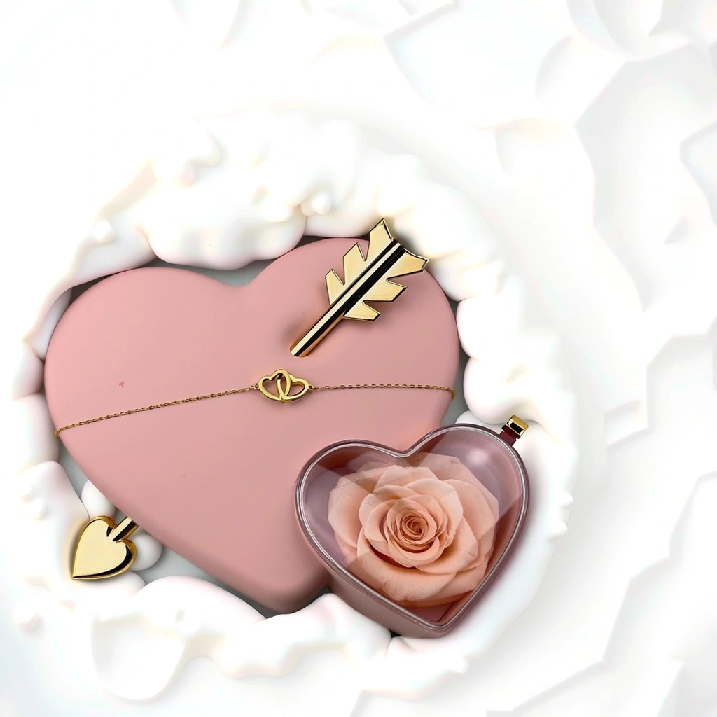 Coffret Amour Rose Éternelle Collier Gravé